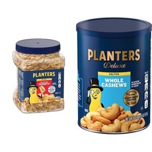 Bundle of PLANTERS Cocktail Peanuts, Salted Cocktail Peanuts, 2lb 3oz + PLANTERS Deluxe Whole Cashews, 1Lb 2.25 oz