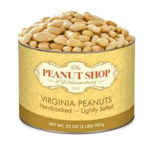 The Peanut Shop of Williamsburg Extra-Large Handcooked Lightly Salted Virginia Peanuts Williamsburg Peanuts Non-Gmo Kosher Gluten-Free No Preservatives - 32 Oz Tin