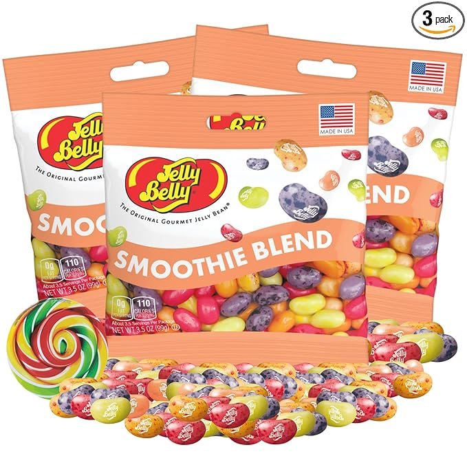 Needzo Smoothie Blend Jelly Bean Mix, Grab and Go Fruity Snacks for Movie Nights, Party Favors, and More, Candy Swirl Accessory Included, 3 Pack, 3.5 Ounces