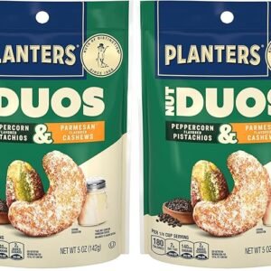 PLANTERS Nut Duos, Flavored Nuts, Peppercorn Pistachios & Parmesan Cashews 5oz (Pack of 2)