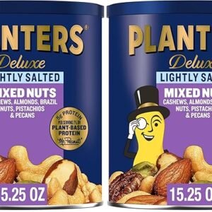 PLANTERS Deluxe Lightly Salted Mixed Nuts, Party Snacks, Plant-Based Protein 15.25oz (1 Canister) (Pack of 2)