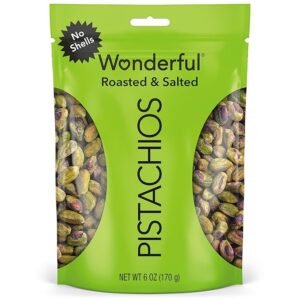 Wonderful Pistachios No Shells, Roasted & Salted Nuts, 6 Ounce Resealable Bag, Protein Snacks, Gluten Free, Healthy Snacks for Adults
