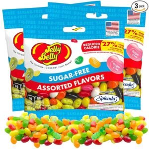 Sweetzo Sugar Free Jelly Beans, Sugar-Free Chewy Candies in Assorted Fruity Flavors, Low Calorie Shareable Sweet Snacks - 2.8 Ounce bags (Pack of 3)