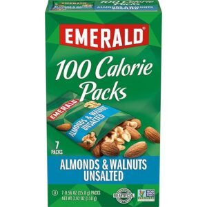 Emerald Nuts Unsalted Almonds and Walnuts 7 Ct (1-Pack), 100-Calorie Individual Packs of Nut Blend, Kosher Certified, Non-GMO, Contains No Artificial Preservatives, Flavors or Synthetic Colors