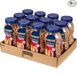 PLANTERS Peanuts, Dry Roasted Peanuts, Lightly Salted Snack Mix, Snacks for Adults - 16 oz. Jars, Pack of 12 PLANTERS Nuts