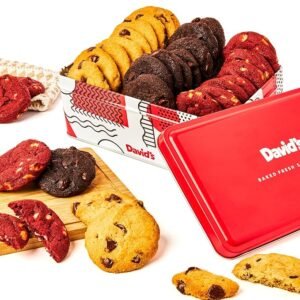 David\'s Cookies Fresh-Baked Sweet Sampler Mini Bites Tin - 14oz Assorted Mini Cookies with Chocolate Chip, Chocolate & White Chocolate Chip & Red Velvet - Delicious Gourmet Gift For All Occasions